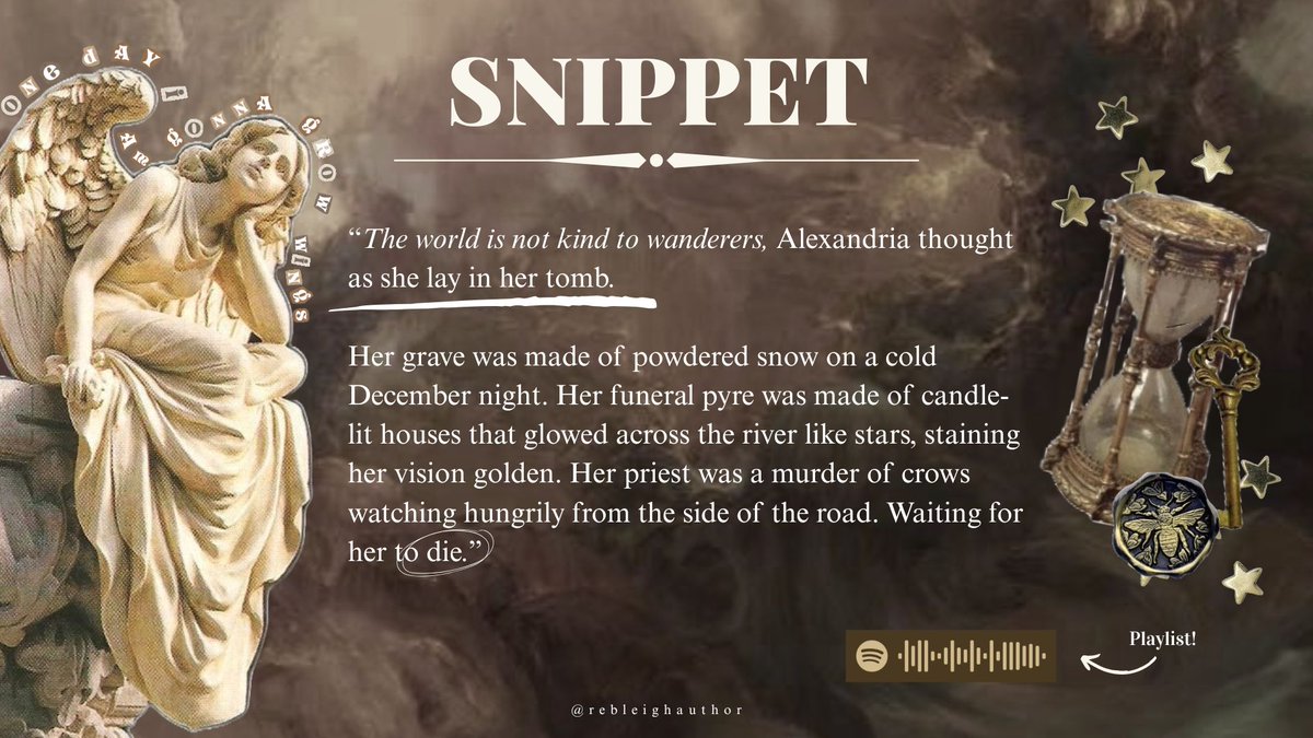 rebleighauthor's tweet image. An agent's guide to: THE WRETCHED AND THE DIVINE, my YA Historical Fantasy DIVINE RIVALS x LOVELY WAR novel.
₊✩‧₊˚౨ৎ˚₊✩‧₊
"The world is not kind to wanderers."
₊✩‧₊˚౨ৎ˚₊✩‧₊
➥ agents & editors interact if interested!!
#amquerying #mswl #agentguide #agentsguide