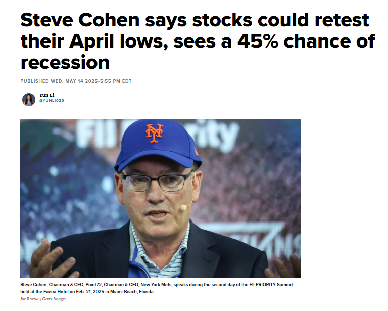 π¨ BREAKING : Il mercato azionario potrebbe ritornare ai minimi di aprile, avverte il gestore di hedge fund e proprietario dei New York Mets, Steve Cohen π¨π¨π¨