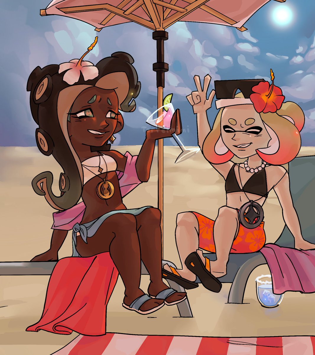 tortelmimi's tweet image. Marina and pearl beach doodle #Splatoon3 #Splatoon