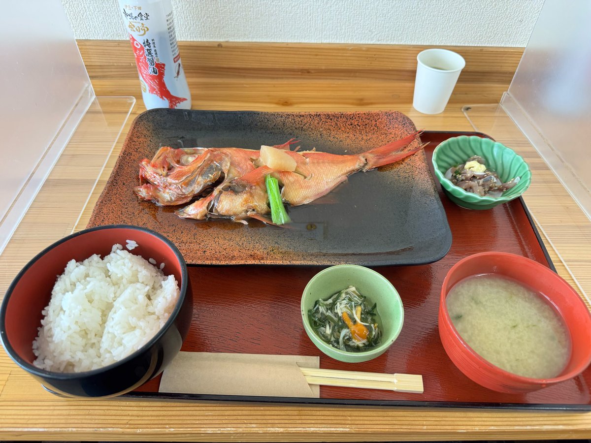 本日、 #ゲート式金属探知機 レンタル機設置のため #下田港 へ。
ランチは、金目鯛の煮付け定食。
ふわふわ絶品です。

#金属探知機
#企業公式と繋がりたい