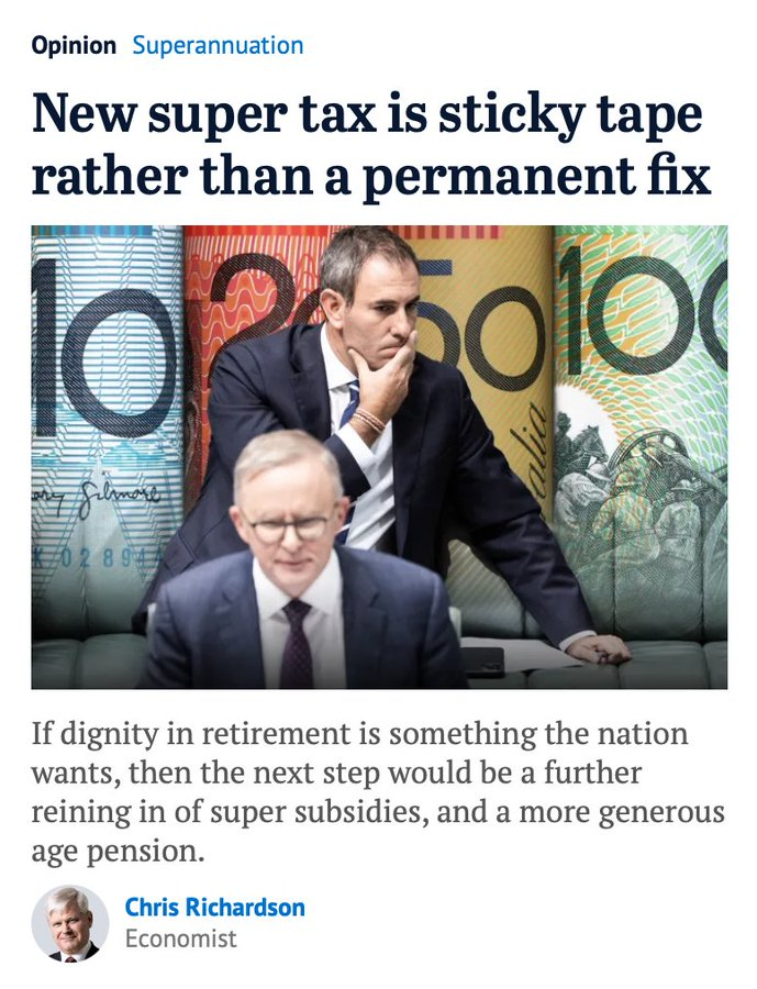 THAT $3m SUPER TAX

The many fails in Australia’s superannuation system have turned it into a money-making scheme for the rich that’s paid for by the poor

In a better world we’d have had a 15pp discount to marginal rates on tax on the way into super, as well as a higher rate of