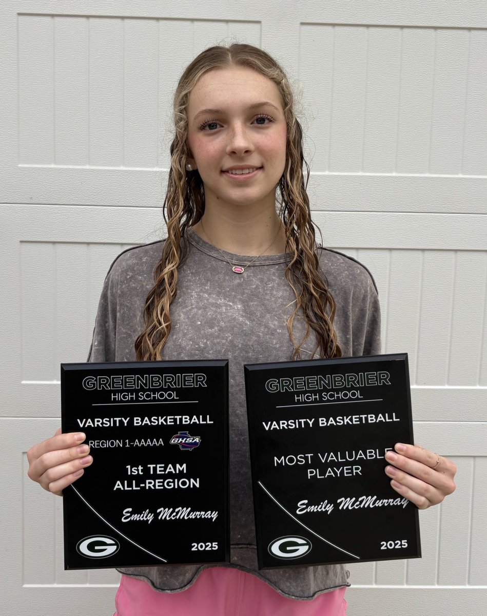 I am honored and thankful for the recognition of being chosen as Greenbrier High’s 2025 team MVP as well as being selected to the Region 1-AAAAA Georgia 
“All Region 1st Team”. 
I’d like to thank my coaches, teammates and everyone who has been a part of my journey. 🙏🏼💗🏀