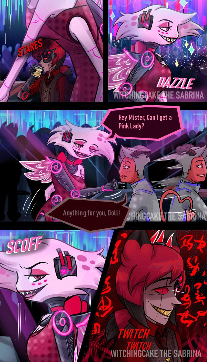 WitchingC's tweet image. GlitchHell Pg 5 &amp;amp; 6 - Chance encounter
#radiodust #angeldust #alastor #glitchhell #comic