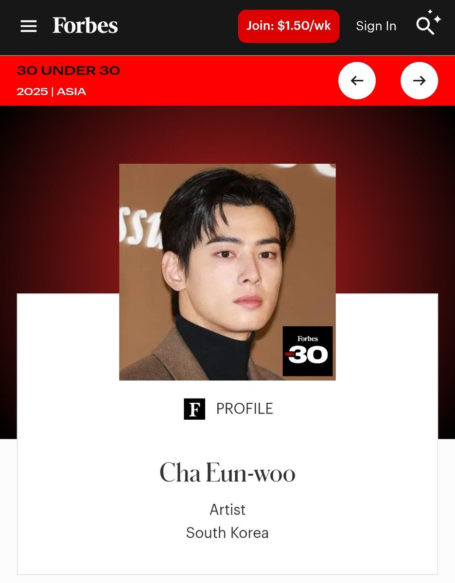 ChaEunwooINTL's tweet photo. 🎖️ CHA EUNWOO is recognized on the ‘2025 Forbes 30 Under 30 Asia’ list in the Entertainment & Sports category.

“Singer, actor and model Cha Eunwoo (born Lee Dong-min) started his acting career in 2014 with a supporting role in the film "My Brilliant Life." In 2016, he debuted with the K-pop group Astro and in early 2024, became a solo artist with his EP recording "Entity." His acting career includes lead roles in the television series "True Beauty" and "My ID is Gangnam Beauty." With over 47 million followers on Instagram, Cha is one of the advertising industry's most popular models and is an ambassador for a raft of brands, including Dior Beauty, Saint Laurent, Calvin Klein and Skechers.”

Congratulations, EUNWOO!

#CHAEUNWOO #차은우 #이동민
#チャウヌ #车银优 #ชาอึนอู #車銀優