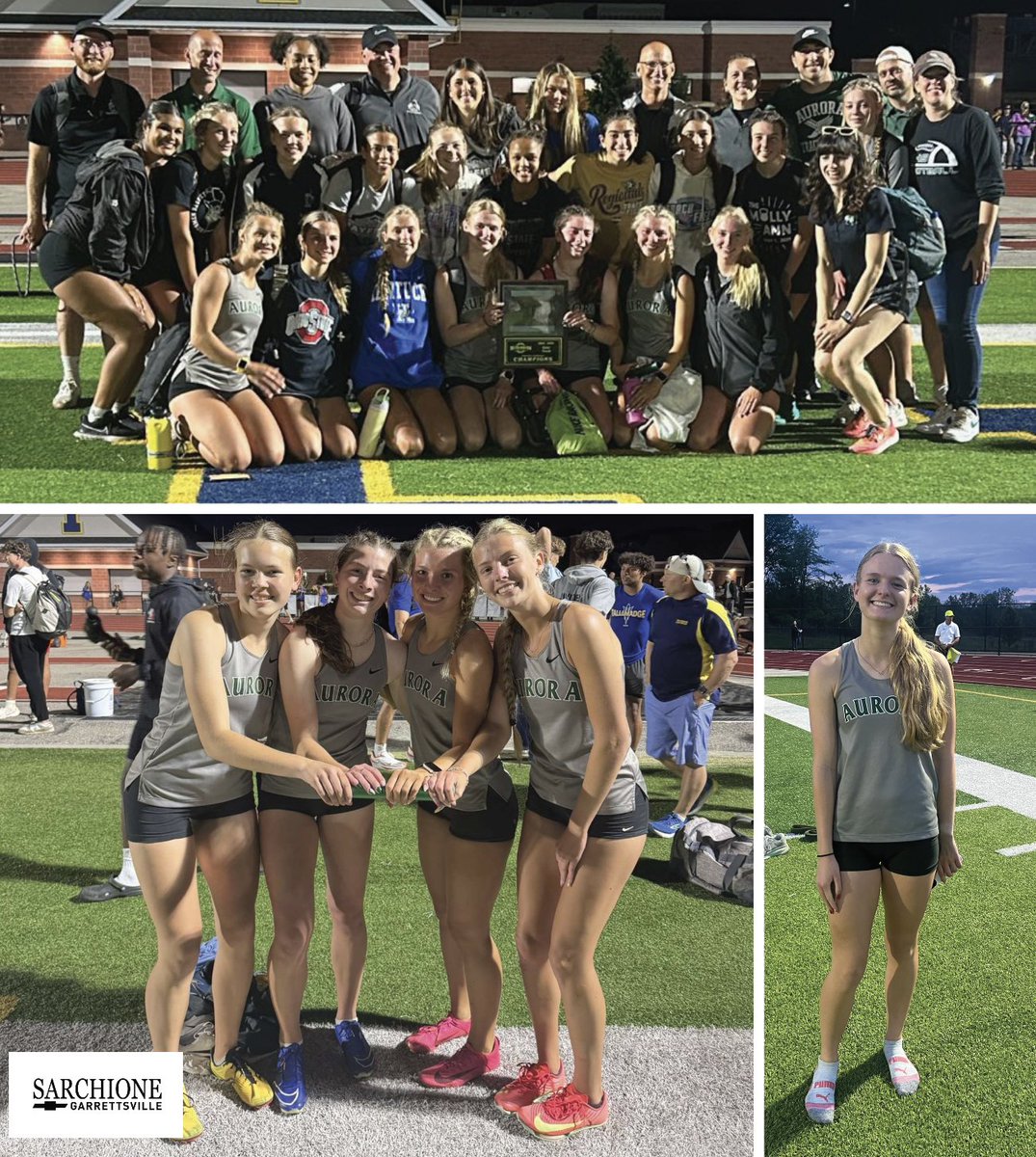The Aurora girls T&amp;F team turned Wednesday into a celebration.
The girls captured the Suburban League American Division championship.
Also, 2 new school records were set: Sydney Langell in the 800 (2:20.24) &amp; the 4x400 relay team of Previte, Leon, Leindecker and Cicero (4:01.42).