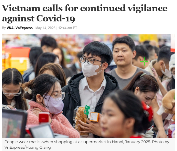 🇻🇳Vietnam calls for continued vigilance against COVID-19.

Vietnam's Health Ministry urges caution as COVID cases slightly rise, advising mask use in public, on transport, in healthcare settings, and avoiding large gatherings unless necessary.

Source: archive.md/2XeAl