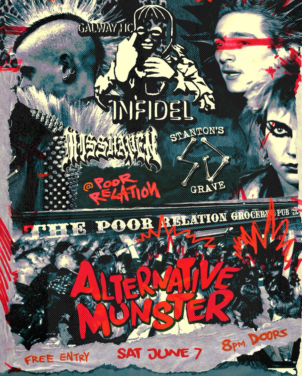 Next edition of Alternative Munster (Cork's monthly free punk night hosted by The Revolt and Easy Company) is on June 7th and this one's aggressive!
Joining us will be 2 angry hardcore punk bands - Dublin's Misshapen and Galway's Infidel 🤘
Get down to The Poor Relation!