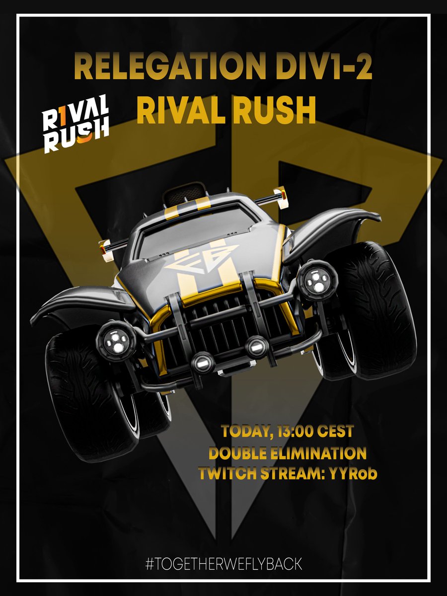 Today our main team will compete for a division 1 spot in the <a href="/RivalRushRL/">Rival Rush</a> 💪💪

stream: twitch.tv/yyrob

#togetherweflybacktodiv1