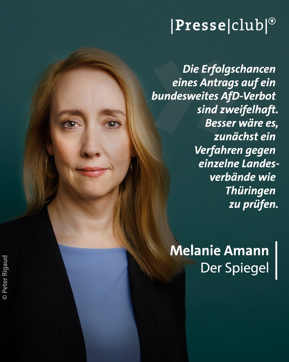 Presseclub (@ard_presseclub) on Twitter photo Ein bundesweites Verbotsverfahren gegen die AfD sieht <a href="/MelAmann/">Melanie Amann</a> (@DERSPIEGEL) kritisch. #presseclub #Verfassungsschutz #Demokratie #Gutachten Ein bundesweites Verbotsverfahren gegen die AfD sieht <a href="/MelAmann/">Melanie Amann</a> (@DERSPIEGEL) kritisch. #presseclub #Verfassungsschutz #Demokratie #Gutachten