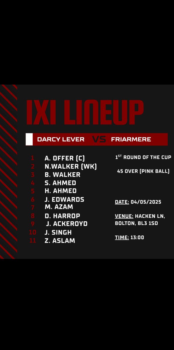 Here is how the 1xi line up for the double header this weekend💪🏻

Ahmed makes his debut of the club whilst we welcome our 2016 pro Adil Mustafa back!✅

A big weekend of cricket ahead, thank you again to Jean kershaw for sponsoring today’s match ball!🌹