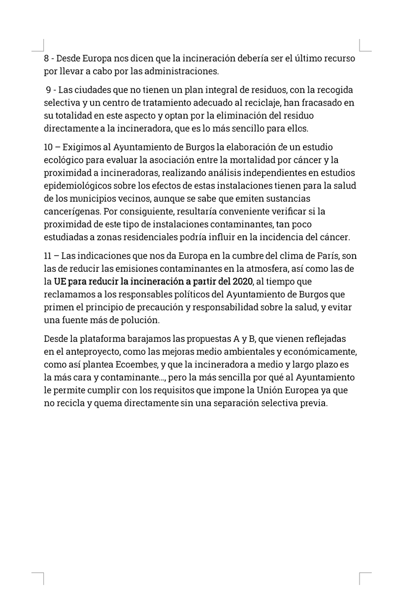Propuestas y argumentarios de la Plataforma Burgos sin incineradora 
#burgossinincineradora 
#burgos
@via_burgalesa