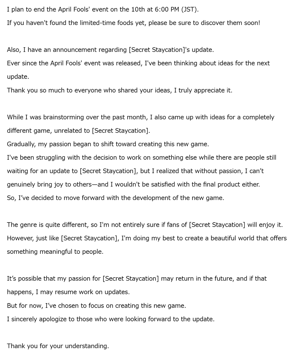 AntsChocolate's tweet image. Due to the character limit, I was unable to post the text, so I’ve attached an image instead.
Thank you for taking the time to read it!
#SecretStaycation