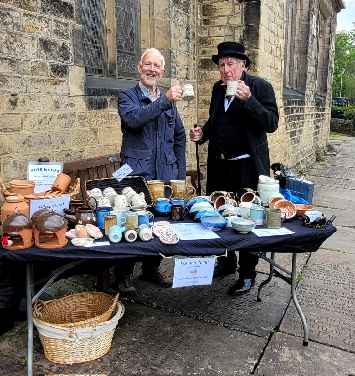 Come and meet Karl the Potter and Hezekiah Briggs at the bell ringers' heritage day now at #Bingley Parish Church!