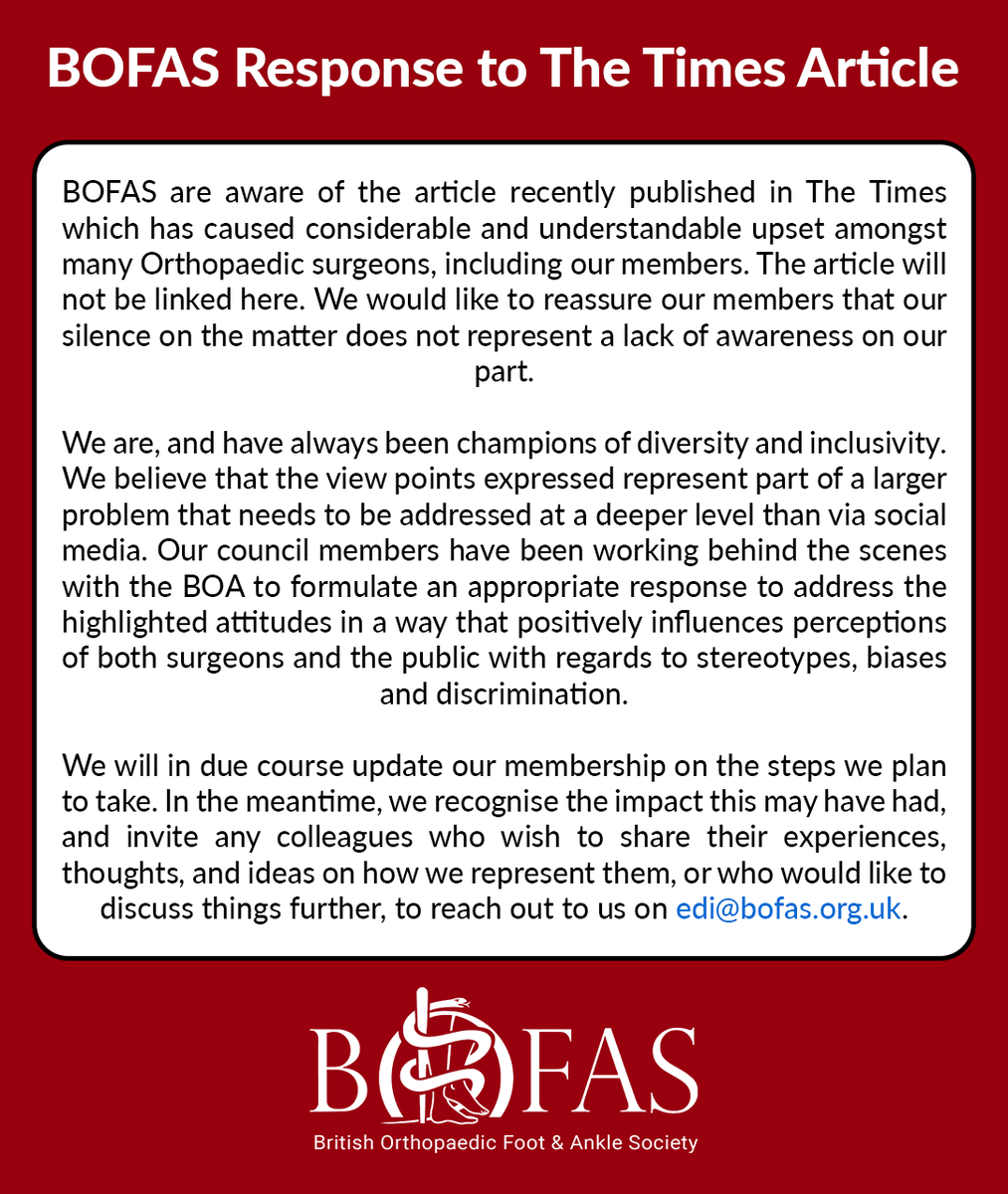 BOFAS (@bofas_uk) on Twitter photo BOFAS are aware of the article recently published in The Times and are working with BOA to address the issues presented in a way which positively influences perceptions of surgeons and the public. Please see our response. To contact us email: edi@bofas.org.uk BOFAS are aware of the article recently published in The Times and are working with BOA to address the issues presented in a way which positively influences perceptions of surgeons and the public. Please see our response. To contact us email: edi@bofas.org.uk