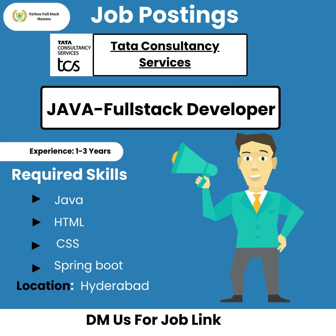 PythonFullsatck's tweet image. ✨ Java Fullstack Developer Job Opening ✨

📌 Experience: 1–3 Years
🔹 Skills Required:
✔️ Java
✔️ HTML
✔️ CSS
✔️ Spring Boot
🌐 pythonfullstackmasters.in
📞 +91 9704944488
📍 Location: Hyderabad
#JavaJobs #FullStackDeveloper #TCSJobs #HyderabadJobs #HiringAlert #JobOpportunity