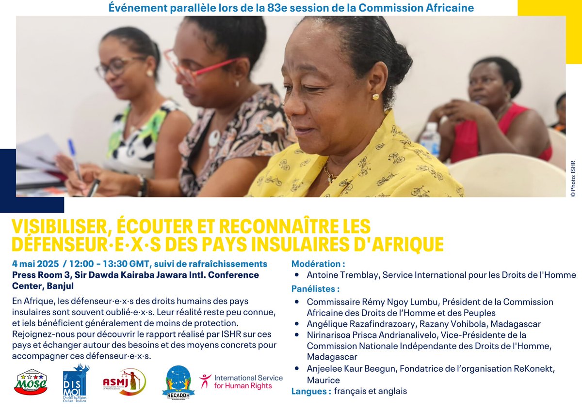 📍 Press Room 3, Sir Dawda Kairaba Jawara International Conference Center, Banjul (The Gambia) 🕛 12:00–13:30 GMT 🗣️ Languages: French and English 🔗 Event details: ishr.ch/events/to-be-s…
#HumanRights #ACHPR83 #Africa