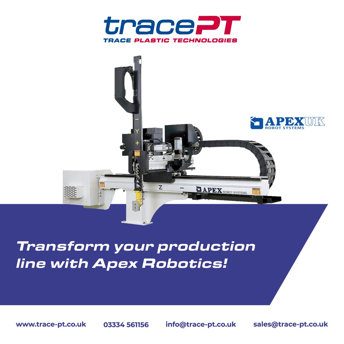 TracePT_UK's tweet image. 🤖 Transform your production line with Apex Robotics! 

From automated assembly to packaging, our robotic solutions reduce costs and improve efficiency. 

Trace PT makes automation accessible for all. trace-pt.co.uk

#RoboticsInManufacturing #AutomationTechnology…