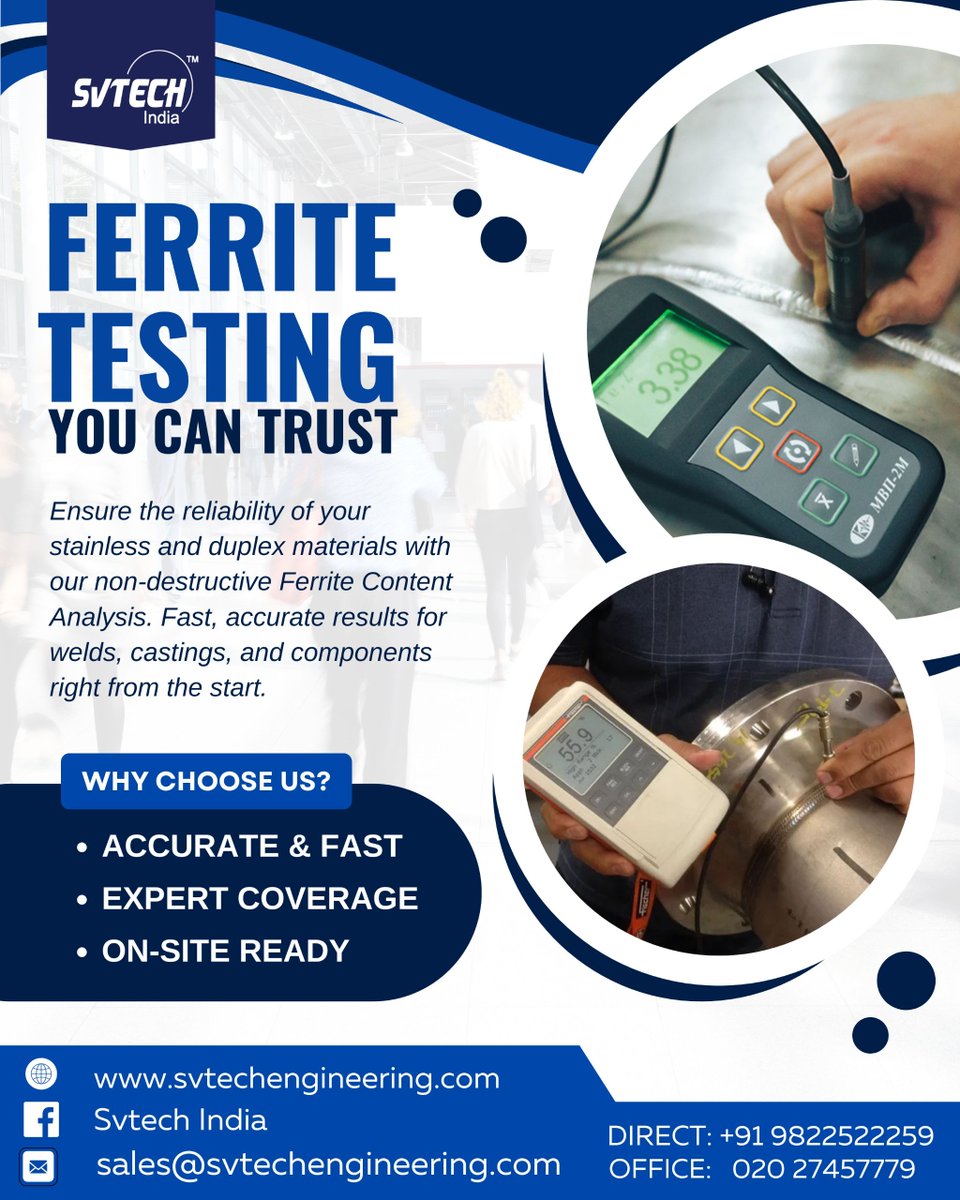 SVTech_India's tweet image. Ferrite Testing You Can Trust

Phone: +91 9822522259 / +91 9096135909
Email: sales@svtechengineering.com
Website: svtechengineering.com

#SVTech #pune #mumbai #maharashtra #marathi #india #ig #delhi #construction #architecture #design #building #welding #welder #fabrication