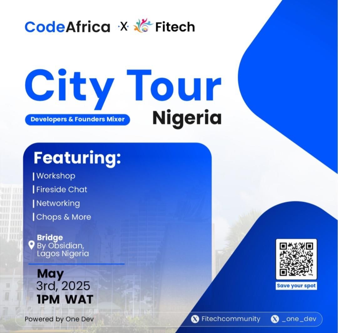 _one_dev's tweet photo. The day we have been waiting for is here🥳🥳

It's our first CODE AFRICA CITY TOUR in Nigeria!!!!

Drop a comment if you are attending🚀 https://t.co/TWnJ7r2ZLU