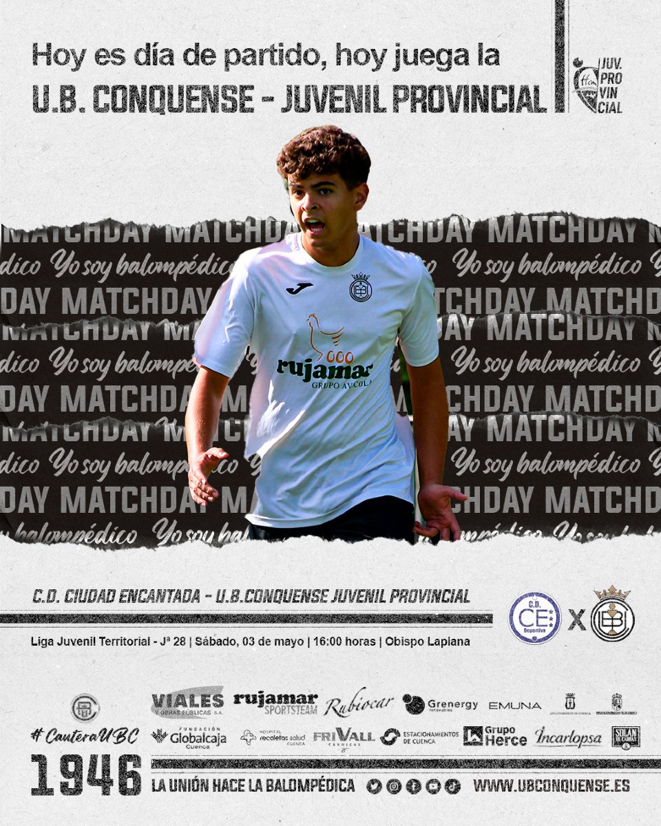 📢 #UBCJuvenilProvincial❗

¡Hoy juegan nuestros 🦁🦁🦁 del provincial!

🏆 #JuvenilTerritorial - Jornada 28
⏰ 16:00 horas
🆚 C.D. CIUDAD ENCANTADA
🏟️ Obispo Laplana

¡𝙑𝙖𝙢𝙤𝙨 𝘾𝙤𝙣𝙦𝙪𝙚𝙣𝙨𝙚! ⚪⚫ #CanteraUBC #Yosoybalompédico