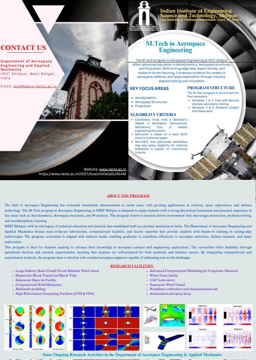 iiest_s's tweet photo. The Department of Aerospace Engineering and Applied Mechanics is offering an https://t.co/s1OHShXwyW program in Aerospace Engineering from the Academic Year 2025-26. The program offers advanced education in Aerodynamics, Aerospace structures, and Propulsion. https://t.co/fE8ATmqvbF