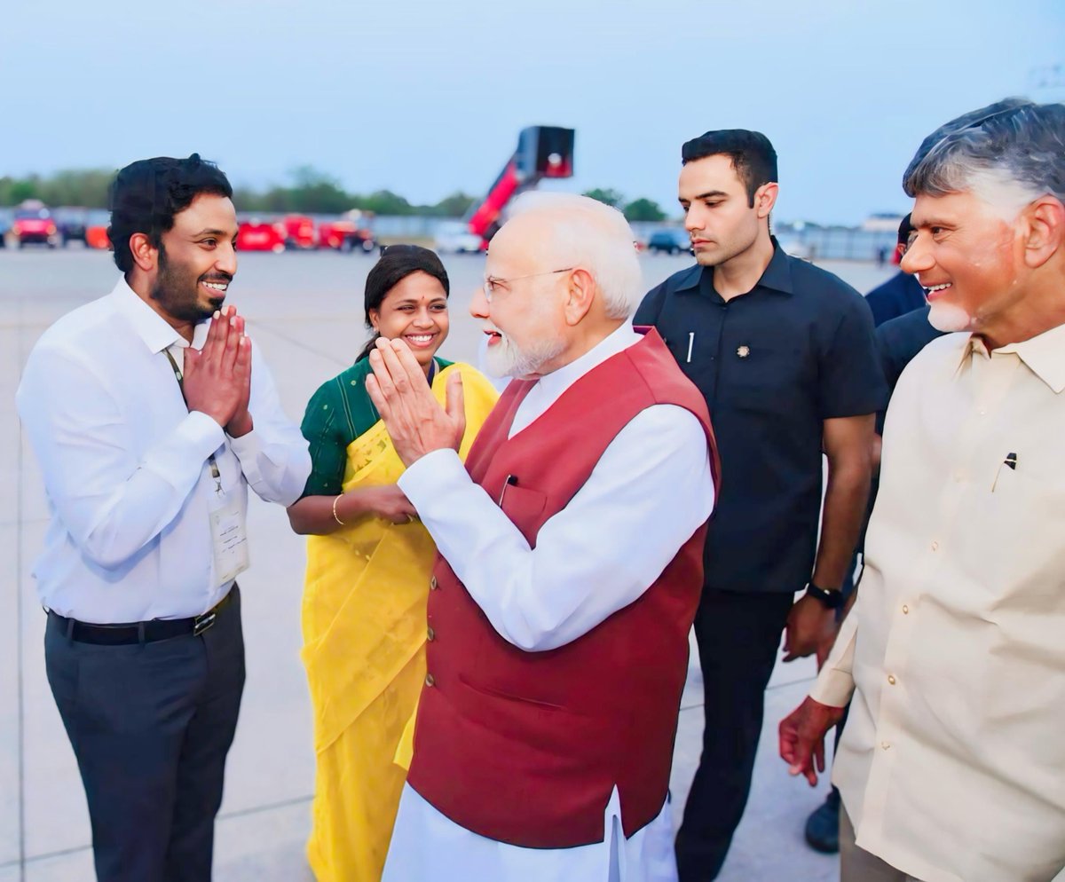 Uday Srinivas Tangella (@tangella_uday) on Twitter photo Felt deeply honoured and grateful to see off Hon’ble PM Shri <a href="/narendramodi/">Narendra Modi</a> ji at Gannavaram Airport today.
His visit to Amaravati marks the revival of a long-awaited dream — the capital of Andhra Pradesh. PM Modi laid the foundation stone for projects worth ₹58,000 crore, Felt deeply honoured and grateful to see off Hon’ble PM Shri <a href="/narendramodi/">Narendra Modi</a> ji at Gannavaram Airport today.
His visit to Amaravati marks the revival of a long-awaited dream — the capital of Andhra Pradesh. PM Modi laid the foundation stone for projects worth ₹58,000 crore,
