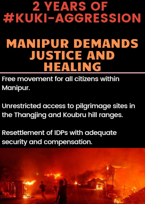 <a href="/diana_warep/">Diana</a> <a href="/BhallaAjay26/">Ajay Bhalla</a> @RajBhavManipur <a href="/gpsinghips/">GP Singh</a> <a href="/kartikeya_1975/">Kartikeya Sharma</a> <a href="/joyincal09/">JAIDEEP MAZUMDAR</a> <a href="/JournoAshutosh/">ASHUTOSH MISHRA</a> <a href="/AnchorAnandN/">Anand Narasimhan🇮🇳</a> 2 Years Today!! 

National highways remain blocked, thousands of displaced families still suffer in relief camps, and dangerous weapons remain in the hands of the #Kuki community.

The pain and injustice continue.

#KukiAggression
#KukiEngineeredManipurViolence