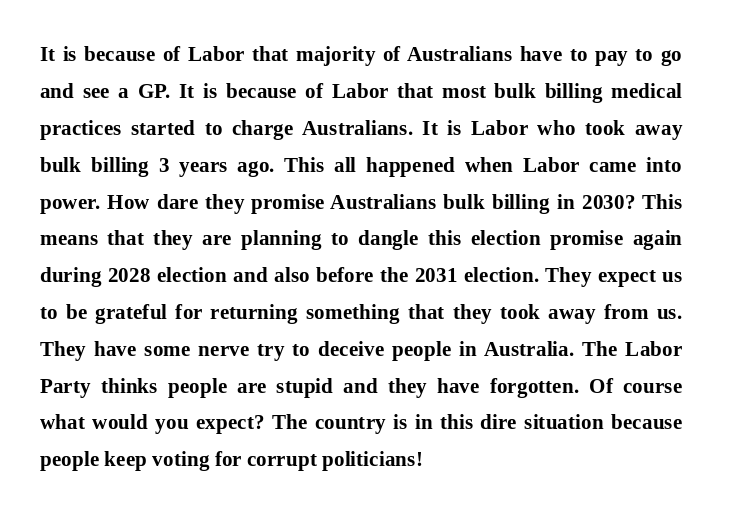 FreeWorld_4U's tweet photo. It is because of Labor that majority of Australians have to pay to see a GP. It is because of Labor that most bulk billing medical practices started to charge Australians. It is Labor who took away bulk billing 3 years ago. This all happened when Labor came into power. #auspol https://t.co/nyrotg1aSe