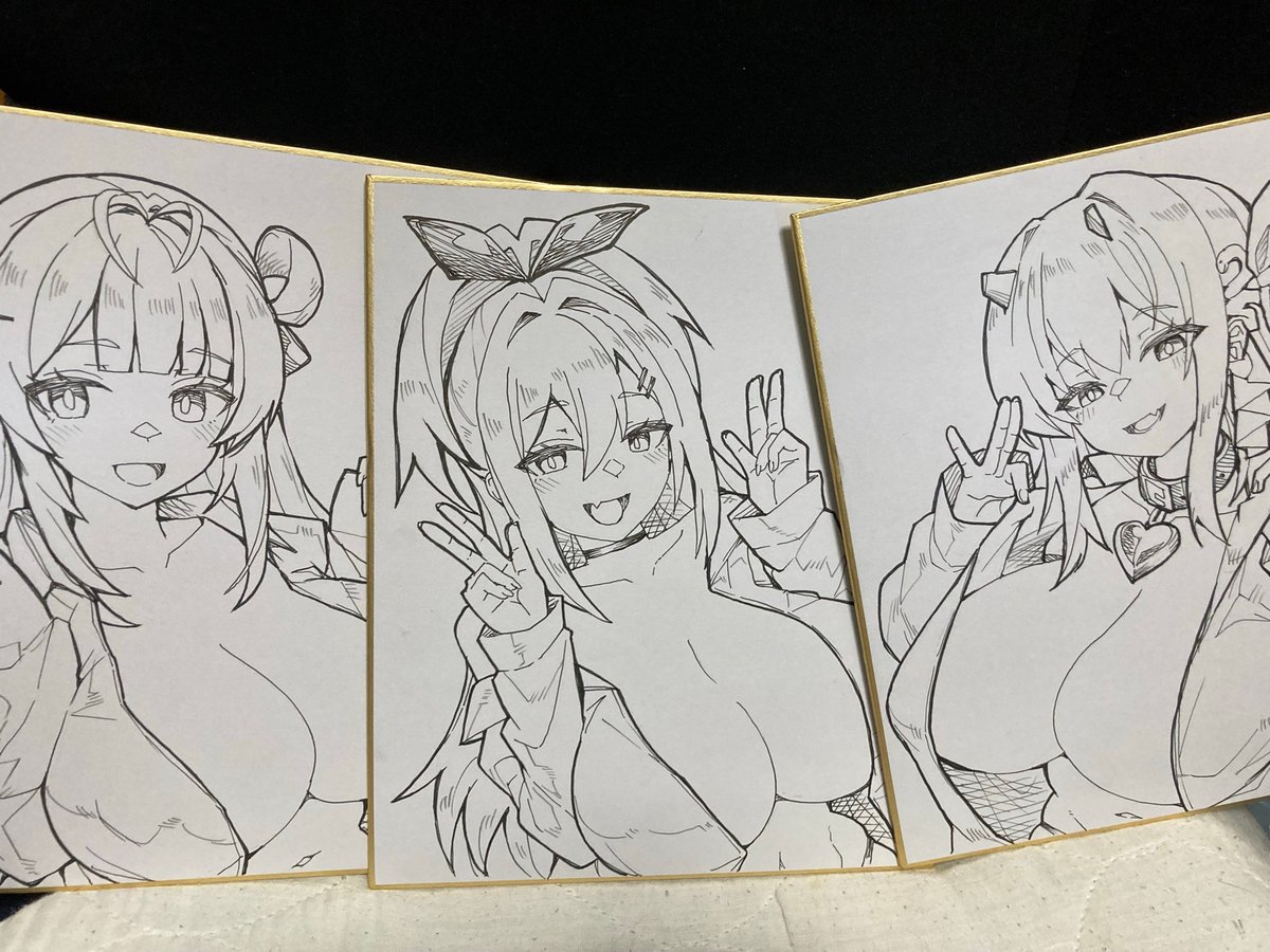 BOOTH用の色紙制作中～ペン入れまで🍑✨
アナログは超緊張します!😅💦 