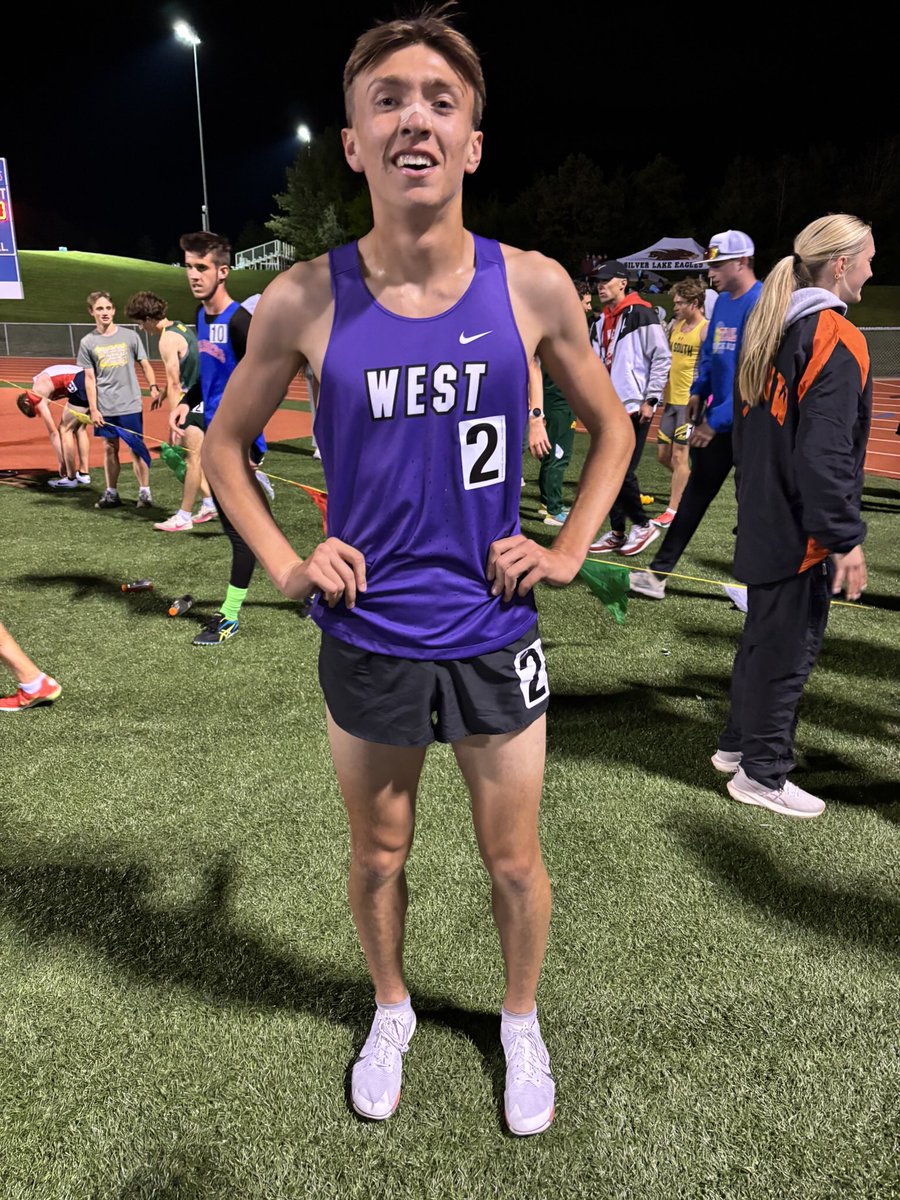 TWestXCTF's tweet photo. Adrian Lehman with a new school record in the 3200 with a 9:16.98 at the Seaman Relays!! 
Previous record of 9:18.50 was set in 1975!! @TPS_501  @TopekaWestAthle @TopsportsN @topekawestnews https://t.co/g4gy5tJ3dt