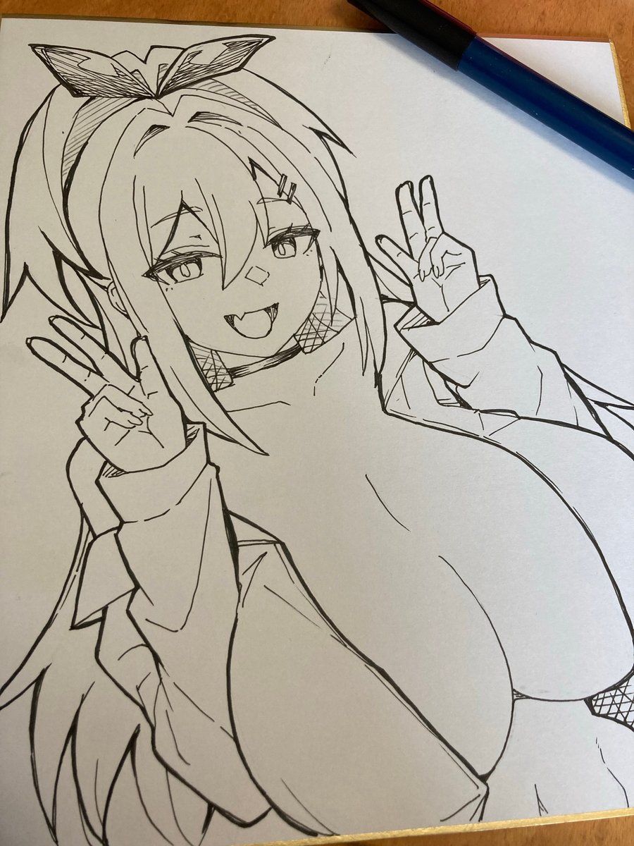 BOOTH用の色紙制作中～ペン入れまで🍑✨
アナログは超緊張します!😅💦 