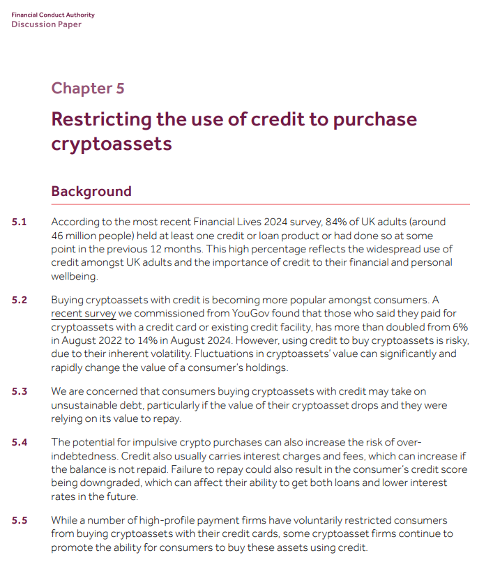 coinbureau's tweet photo. 🚨LATEST:  🇬🇧UK's financial regulator is set to ban retail investors from buying crypto using borrowed funds, including credit cards, loans, and digital currency credit lines.

FCA’s proposal also restricts crypto lending/borrowing platforms for retail consumers.