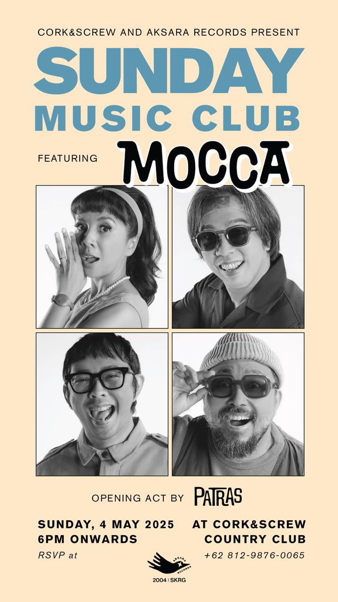 Sunday Music Club Feat. Mocca. 4 Mei 2025 @ Cork &amp; Screw Jakarta. On stage 19:30