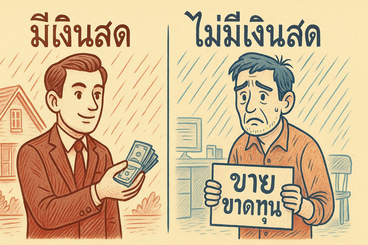 1️⃣ พายุลูกใหม่ของเศรษฐกิจกำลังโถมใส่เราอีกครั้ง...

แต่อาวุธที่ดีที่สุดในยุคนี้

ไม่ใช่หุ้น ไม่ใช่คริปโต ไม่ใช่ทอง

แต่คือ “เงินสด” 💵

🧵 Thread นี้จะอธิบายว่า
ทำไม "เงินสด" ถึงกลายเป็นเพื่อนแท้ในยุคที่ทุกอย่างแพงแต่อนาคตไม่สดใส...