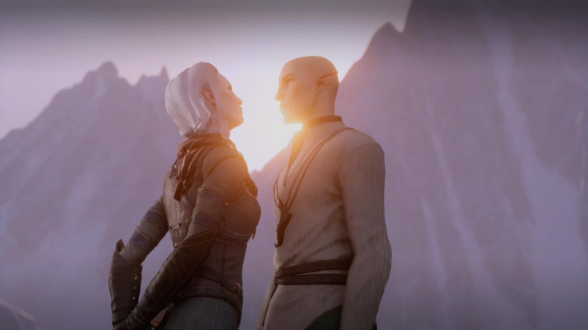 CagedNephilimN7's tweet photo. @CARMIBALISM Ah... no. That's not a Solavellan romance scene. That's a scene e every Inquisitor has with Solas on the way to Skyhold. This is an actual Solavellan romance scene and there's nothing dark  doomy or cold about it🤷‍♀️ https://t.co/9pvgs842gW