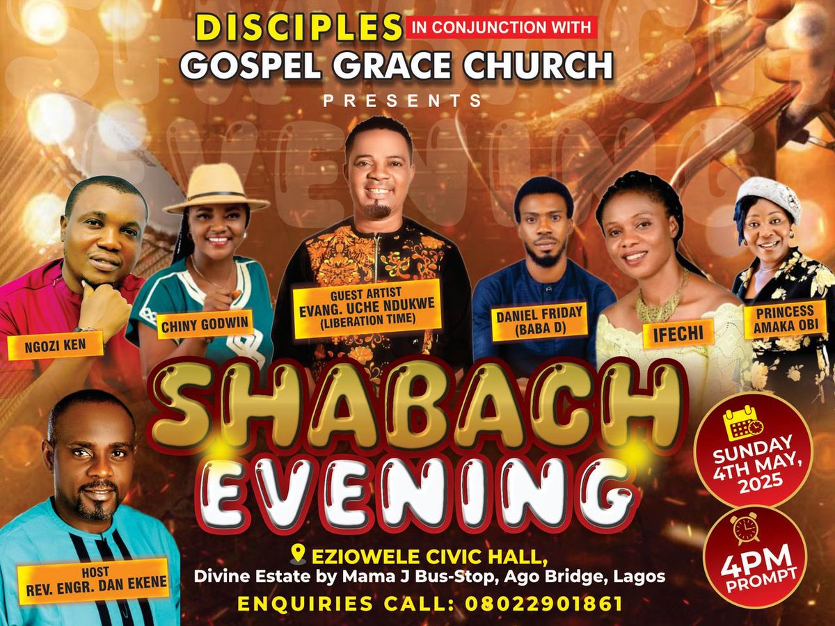 Join us this Sunday for a time of Worship ‘ SHABACH EVENING’ 

Time: 4pm 

#worshipevening