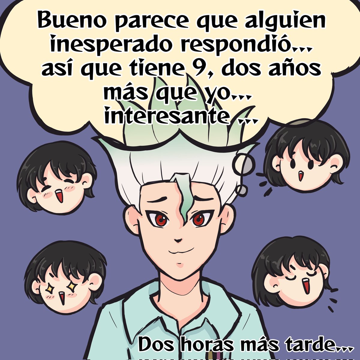 Xoritt's tweet photo. PARTE 2/6 SENGEN AU (español)
Y si... Gen hubiera respondido el spam que Senku envió cuando era chiquito?
#SenGen #dcst #dcstマイナス #au https://t.co/G62cg02qrU