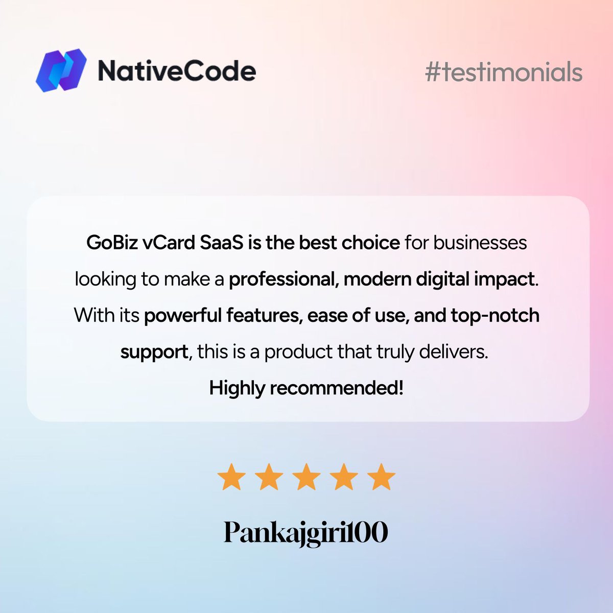 NativeCodeIn's tweet image. 🤩 Sharing one of the Best feedback from our valuable client 🌟
Check out GoBiz here - cutt.ly/8rpOYCJZ
#SaaS #NativeCode #ClientFeedback