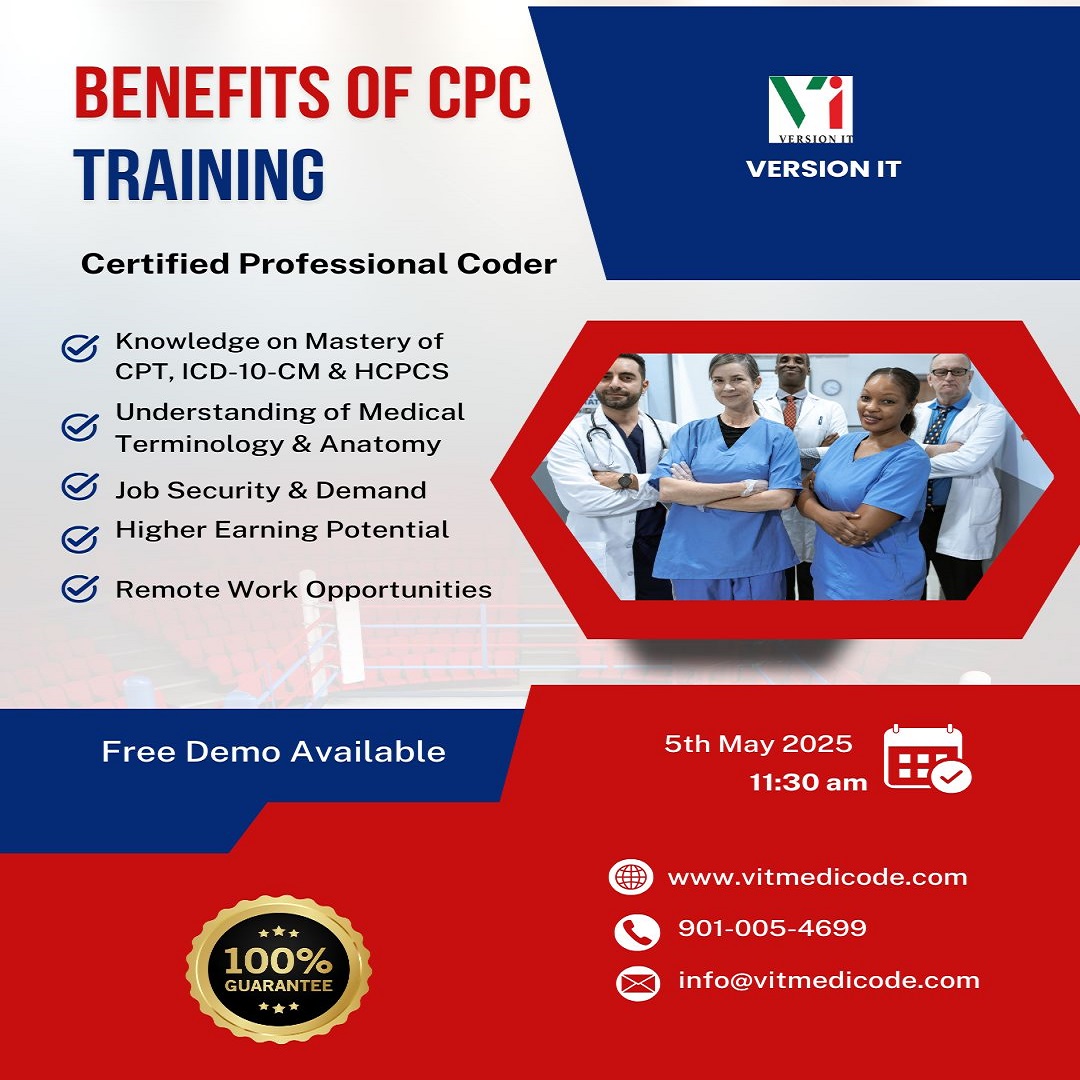 vit_medicode's tweet image. 📋 Benefits of CPC Training
Get certified with CPC Training and unlock a world of opportunity in healthcare! 💼
🎯Free Demo Session
🗓 Date: May 5th, 2025
🕥 Time: 11:30 AM
🔗 More Info: vitmedicode.com
📞 Contact: +91 9010054699, +91 9010054599
#CPCTraining #medicalcode