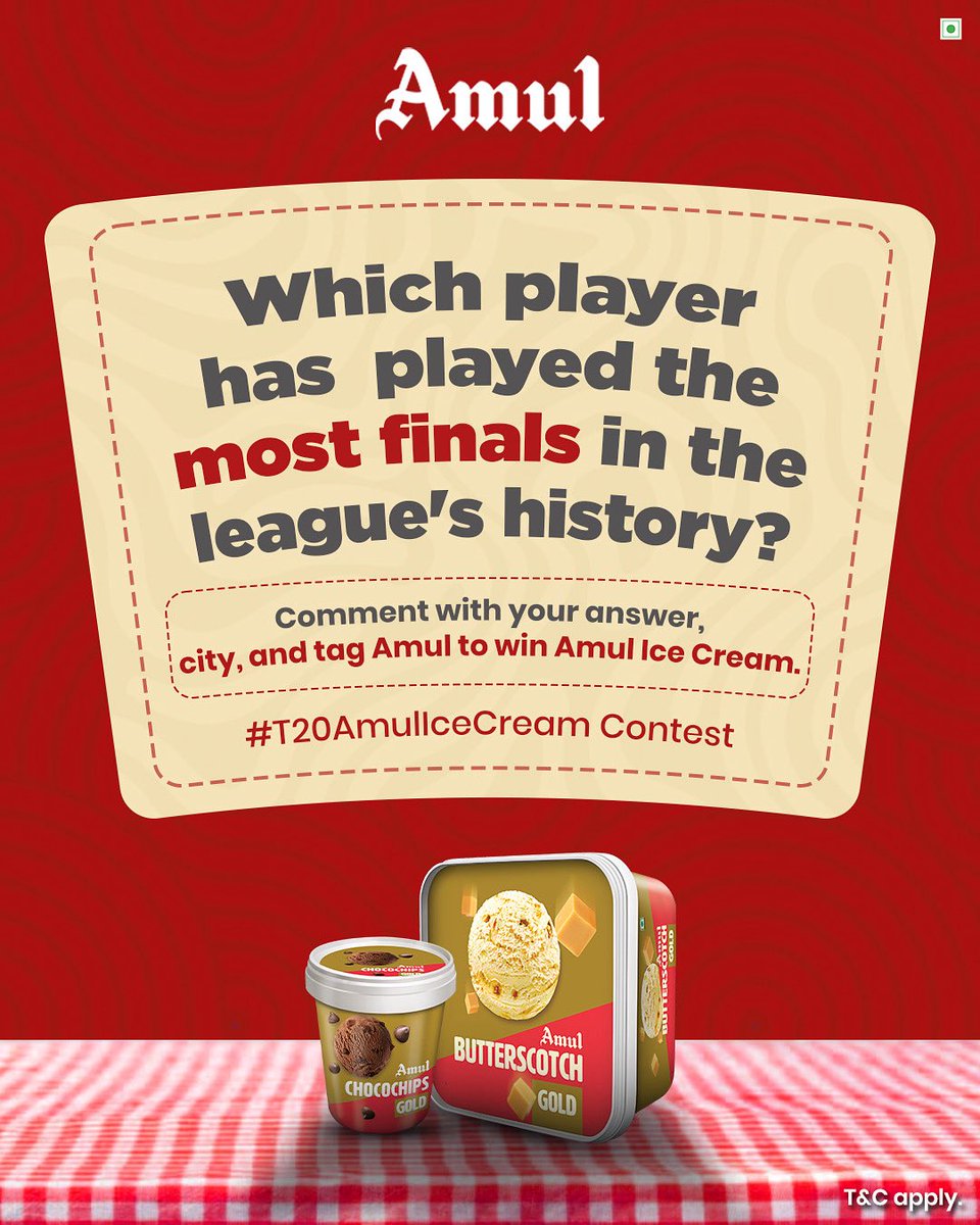 Amul_Coop's tweet photo. #ContestAlert 

Answer correctly and you could scoop up some Amul Ice Cream! 🍨. 

Comment below with your answer, city, tag @Amul_Coop and use #T20AmulIceCream 

*T&amp;C apply.

#AmulIceCream #CricketSeason https://t.co/BVfoXaat1L