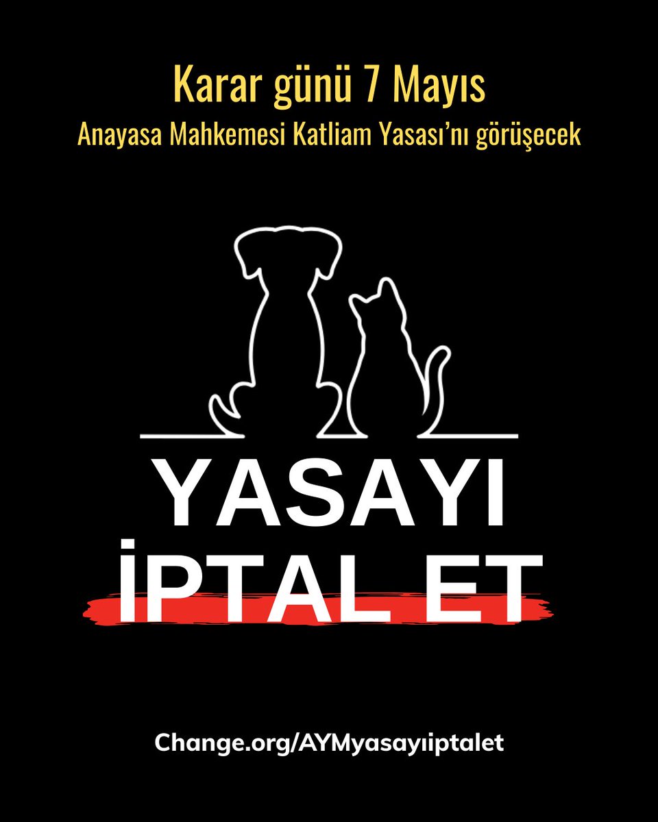 Yasayı iptal et, hayvanları yaşat <a href="/AYMBASKANLIGI/">Anayasa Mahkemesi</a> 

Kampanyayı imzala, paylaş:
👉 chng.it/c7vXbdVf
