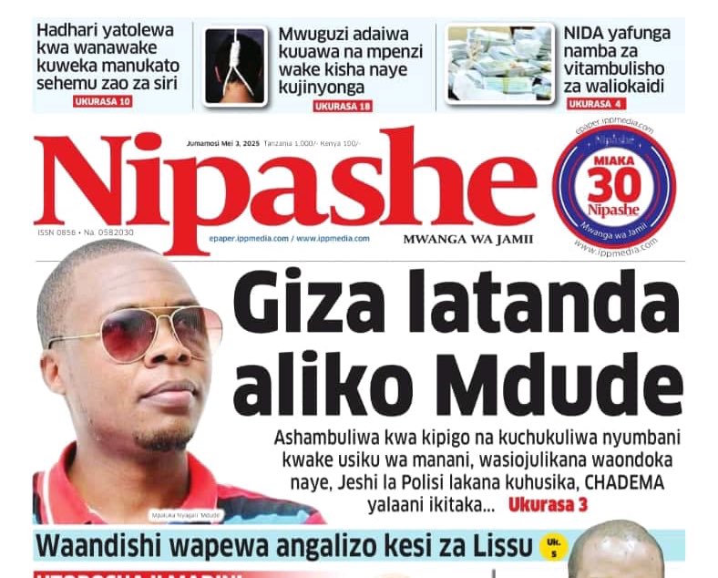 Gazeti la <a href="/Nipashetz/">Nipashe Tanzania</a> hongereni kwa kuipa uzito unaustahili habari ya kutekwa , kupigwa na kufichwa kwa <a href="/mdudenyagali/">Mdude Nyagali</a>. 

Mungu awabariki sana. Mdude ni baba wa familia, kaka, uncle na ana ndugu zake. Mdude si ng’ombe wa kupotezwa na kusiwe na kishindo. Muachilieni Mdude, akapate