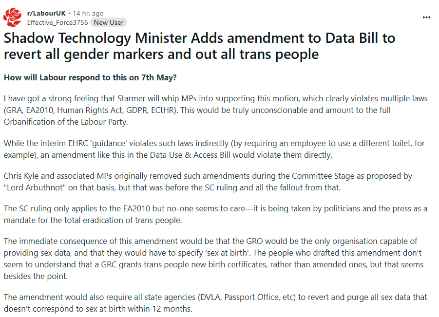 ripx4nutmeg's tweet photo. The Conservatives have asked for a forthcoming data bill to be amended so that sex replaces gender ID on identification markers. According to Reddit Labour, if adopted, this would mean that, ie, all passports that currently state 'F' for a man will have 12 months to correct this https://t.co/yl35CSSNzd