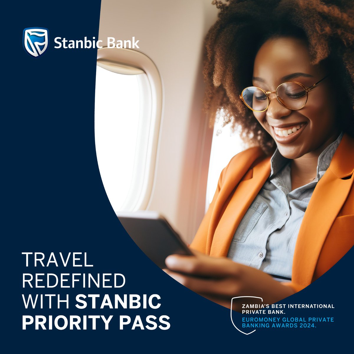 Waiting for your flight just got a lot more rewarding. With Priority Pass, enjoy airport lounges in over 130 countries – because you deserve more comfort in transit. Visit shorturl.at/4Foj5 for more info or call 8200 today. #StanbicPrivateBanking