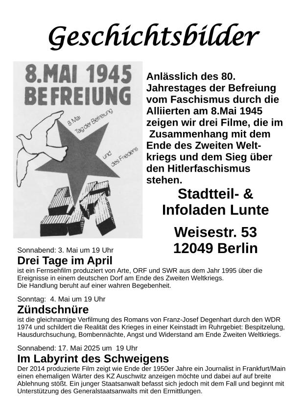 nk_12049's tweet photo. Zündschnüre - Film aus dem Jahr 1974
schildert die Realität des Krieges in einer Keinstadt im Ruhrgebiet: Bespitzelung, Hausdurchsuchung, Bombennächte, Angst und Widerstand am Ende Zweiten Weltkriegs.
Sonntag, 4. Mai  19 Uhr  
Stadtteilladen Lunte Weisestr. 53 #Neukölln  #B0405 https://t.co/gsXCgiIFg8