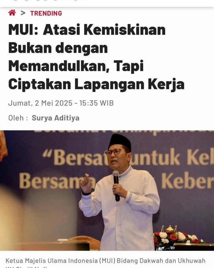 ๐๐ฟ ๐๐ป๐ฑ๐ฟ๐ฎ ๐๐๐๐๐บ๐ฎ๐ต (@aindraku) on Twitter photo Sepakat dengan Kyai <a href="/cholilnafis/">cholil nafis</a>
Urusan kependudukan, pengaturan dan pendidikan lebih tepat daripada pemaksaan dan pelarangan yang menentang fitrah.
Urusan pengentasan kemiskinan, pembangunan SDM & penciptaan lapangan kerja itu yang konkret sebagai solusi, bukan pemandulan. Sepakat dengan Kyai <a href="/cholilnafis/">cholil nafis</a>
Urusan kependudukan, pengaturan dan pendidikan lebih tepat daripada pemaksaan dan pelarangan yang menentang fitrah.
Urusan pengentasan kemiskinan, pembangunan SDM & penciptaan lapangan kerja itu yang konkret sebagai solusi, bukan pemandulan.