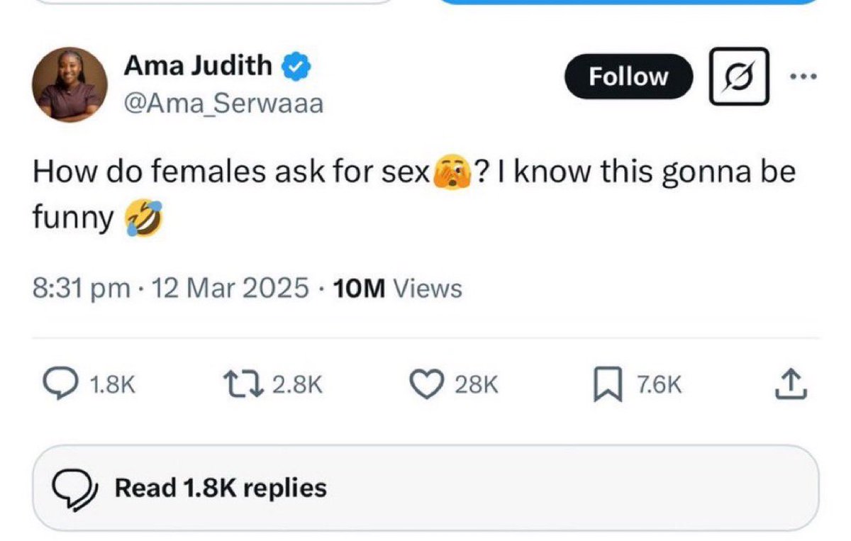 “How do females ask for Sxx?” 

Open thread 🤣🤣😂😭