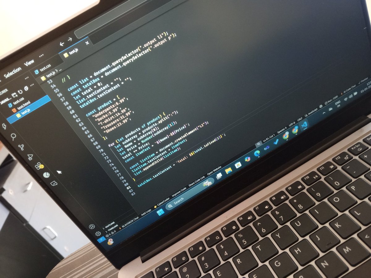 mr_hemant197's tweet image. Today day 10✅
Build a js shopping cart! Dynamically list products and calculate total 💲💰
Using loop ➿, arrays, or string methods
#100DaysOfCode #CodeNewbie #javascriptlearning