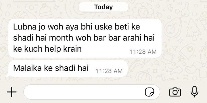Since life is not same for everyone. 

🚨A girl is getting married in this month before Eid her mother works as an aya father is bed ridden from a long time, they have asked for basic food arrangements for 20-25 people coming. 
Collecting 80k!