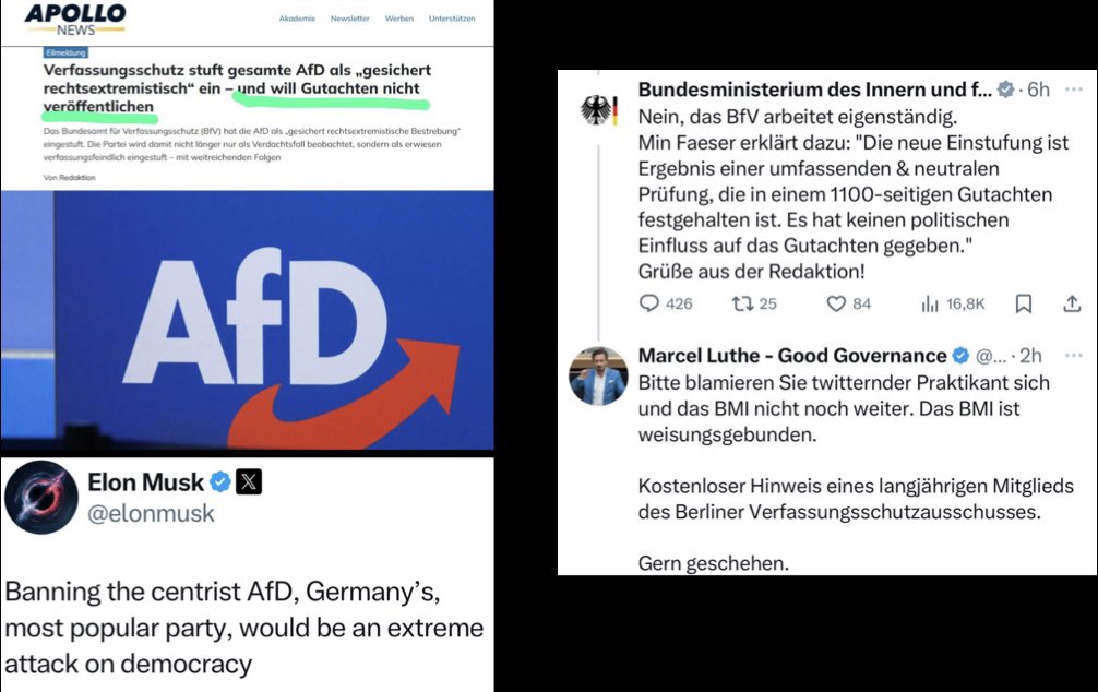 MichaelKuhr's tweet photo. Nun also ganz offiziell: Die @afd wird als „gesichert rechtsextremistisch“ eingestuft. Laut aktuellen Umfragen bedeutet das, dass rund jeder vierte Deutsche (26 %) unter Generalverdacht steht. Ein politisches Urteil, das weniger mit objektiver Sicherheit als mit strategischer Positionierung zu tun hat. Doch wo bleiben die konkreten Belege für den Schaden, den diese Partei dem Land zugefügt haben soll? Mir sind keine bekannt – abgesehen von einigen unbedachten Äußerungen, wie sie auch #Politiker anderer Parteien regelmäßig von sich geben.

Ich war Jahrzehnte als unabhängiger #Personenschützer tätig. Mein Beruf war es, Menschen und Werte zu schützen. Heute engagiere ich mich politisch in der @WerteUnion – und mein geschulter Blick auf Sicherheitsfragen ist geblieben. Aus dieser Perspektive sage ich klar: Würde ich heute ein Sicherheitskonzept für #Deutschland entwerfen, läge der Fokus nicht auf der #AfD, sondern auf jenen Kräften, die seit Jahren das Vertrauen der Bürger verspielen, die Gesellschaft spalten und die Grundlagen unserer staatlichen Institutionen aushöhlen – den etablierten Parteien.

Die Wahl der AfD ist für viele Bürger keine Provokation, sondern Ausdruck politischer Überzeugung – und ein Akt demokratischer Selbstverteidigung.

Die wahre Gefahr für unsere #Demokratie geht nicht von der Opposition aus. Sie sitzt in Ministerien, Talkshows und den Fraktionen der Macht. Warum schweigen #Polizei, Sicherheitsbehörden und die meisten #Gewerkschaften – mit Ausnahme der @DPolGBPOLG , vertreten durch Persönlichkeiten wie @M_Ostermann , @HeikoTeggatz oder Rainer Wendt? Was läuft hier schief?

Kritiker werden dämonisiert, Verantwortungsträger inszenieren sich als Retter der Demokratie – während sie das Vertrauen der Bürger systematisch verspielen. Gut wird zu böse erklärt, und das Böse nennt sich gut. Einfach IRRE !!! 😡 @HGMaassen @GGLuthe @apollo_news_de @elonmusk @Alice_Weidel @Martin_Hess_MdB @DPolGBerlin